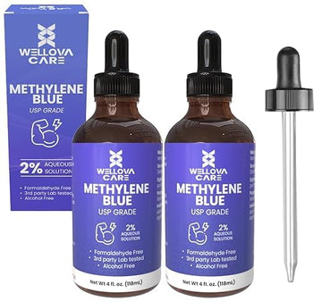 WELLOVA - 2% Methylene Blue 2x120ml Solution | Ultra High Purity | USP Grade | Formaldehyde-Free | Glass Dropper | Made in Canada