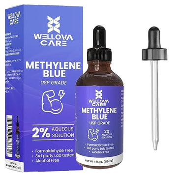 WELLOVA - 2% High Concentrate Methylene Blue 120ml Solution - Ultra High Purity - USP Pharmaceutical Grade - Free of Formaldehyde - Glass Dropper - Made in Canada
