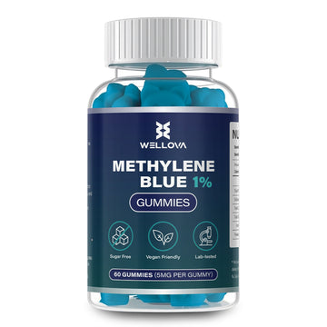 Wellova Methylene Blue 1% Gummies | 60 Vegan, Lab-Tested Gummies | 5mg Methylene Blue Per Gummy | Cognitive Support, Energy & Focus | Antioxidant & Mitochondrial Health