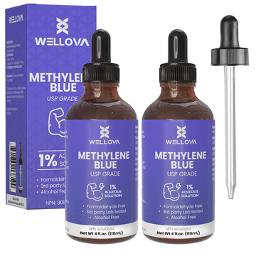 WELLOVA - 1% Methylene Blue 2x120ml Solution - Ultra High Purity - USP Pharmaceutical Grade - Free of Formaldehyde - Glass Dropper - Made in Canada - Pack of 2