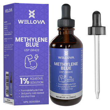 WELLOVA - 1% High Concentrate Methylene Blue 120ml Solution - Ultra High Purity - USP Pharmaceutical Grade - Free of Formaldehyde - Glass Dropper - Made in Canada