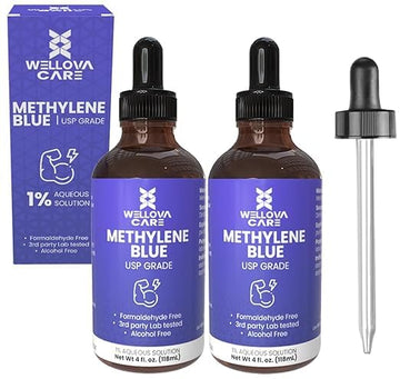 WELLOVA - 1% Methylene Blue 2x120ml Solution - Ultra High Purity - USP Pharmaceutical Grade - Free of Formaldehyde - Glass Dropper - Made in Canada - Pack of 2