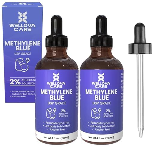 WELLOVA - 2% Methylene Blue 2x120ml Solution | Ultra High Purity | USP Grade | Formaldehyde-Free | Glass Dropper | Made in Canada