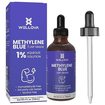 WELLOVA - 1% High Concentrate Methylene Blue 120ml Solution - Ultra High Purity - USP Pharmaceutical Grade - Free of Formaldehyde - Glass Dropper - Made in Canada
